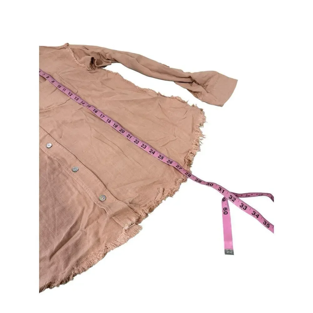 Mazik Boutique Button Up Pink Shirt Raw Hem Linen Blend Womens Large New - Picture 7 of 7